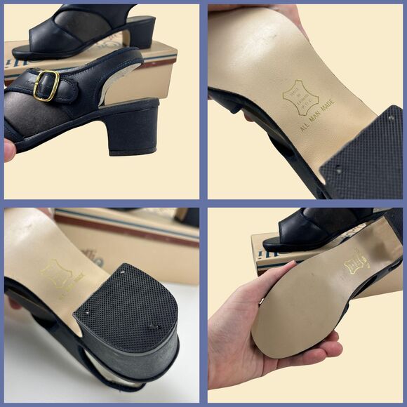 70s/80s Corelli blue leather sandals, size 6.5M womens navy blue slingback heels main image 7